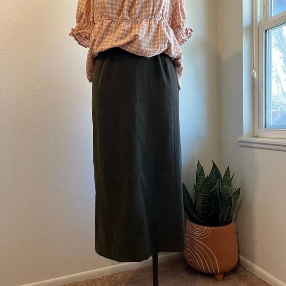 Vintage 90s Norton McNaughton Green Soft Patchwork Midi Skirt Size Large - Picture 1 of 9
